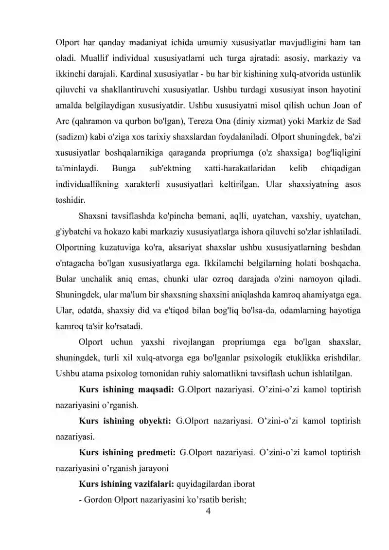Gordon Olport o'zini - o'zi kamol toptirish nazariyasi 4