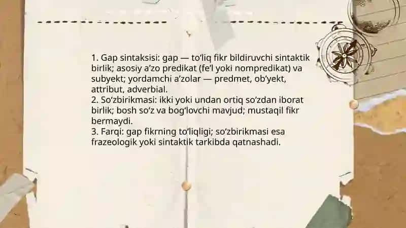 Sintaksis. Sintaksis qismlari So'zbirikmasi 4