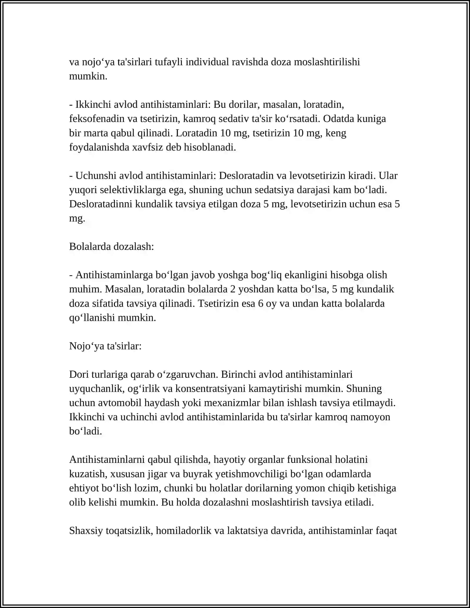 ALLERGIYAGA QARSHI DORI VOSITALARIGA RETSEPT YOZISH 4