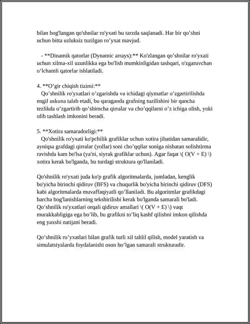 GRAFLARNI TASVIRLASH USULLARI QOSHNILIK ROYXATI VA YOYLAR ROYXATI 4
