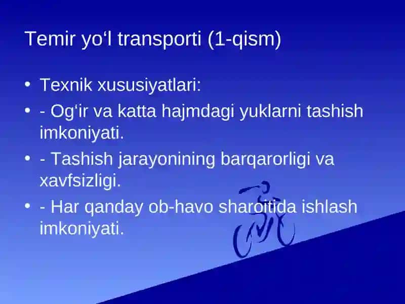 Transportning turli xil turlarida transport-logistika tizimlarining asosiy texnik-iqtisodiy xususiyatlari 4