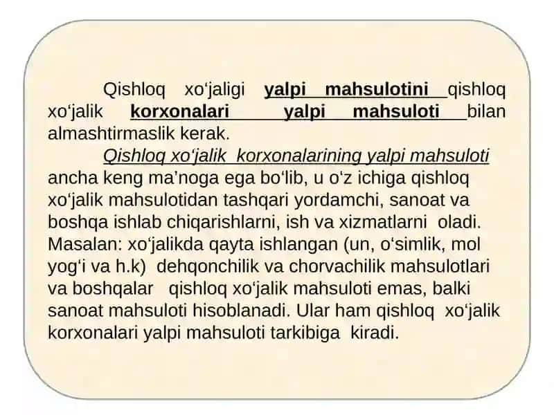 Qishloq xo‘jaligi yalpi va tovar maxsulotlarini kengaytirilgan takror ishlab chiqarish 4