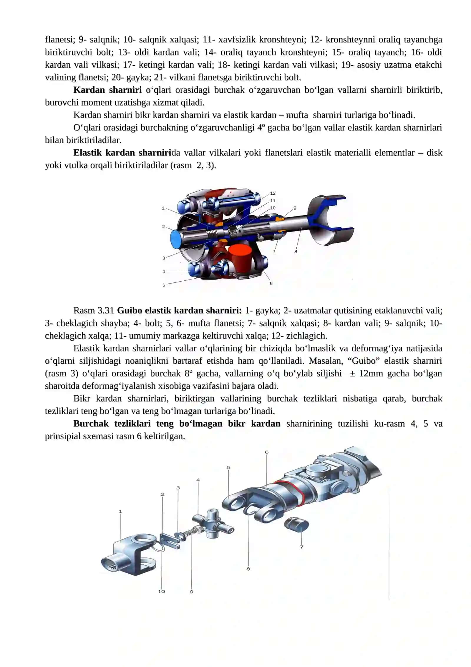 Kardan uzatmalarni tuzilishi va ularga TXK 4