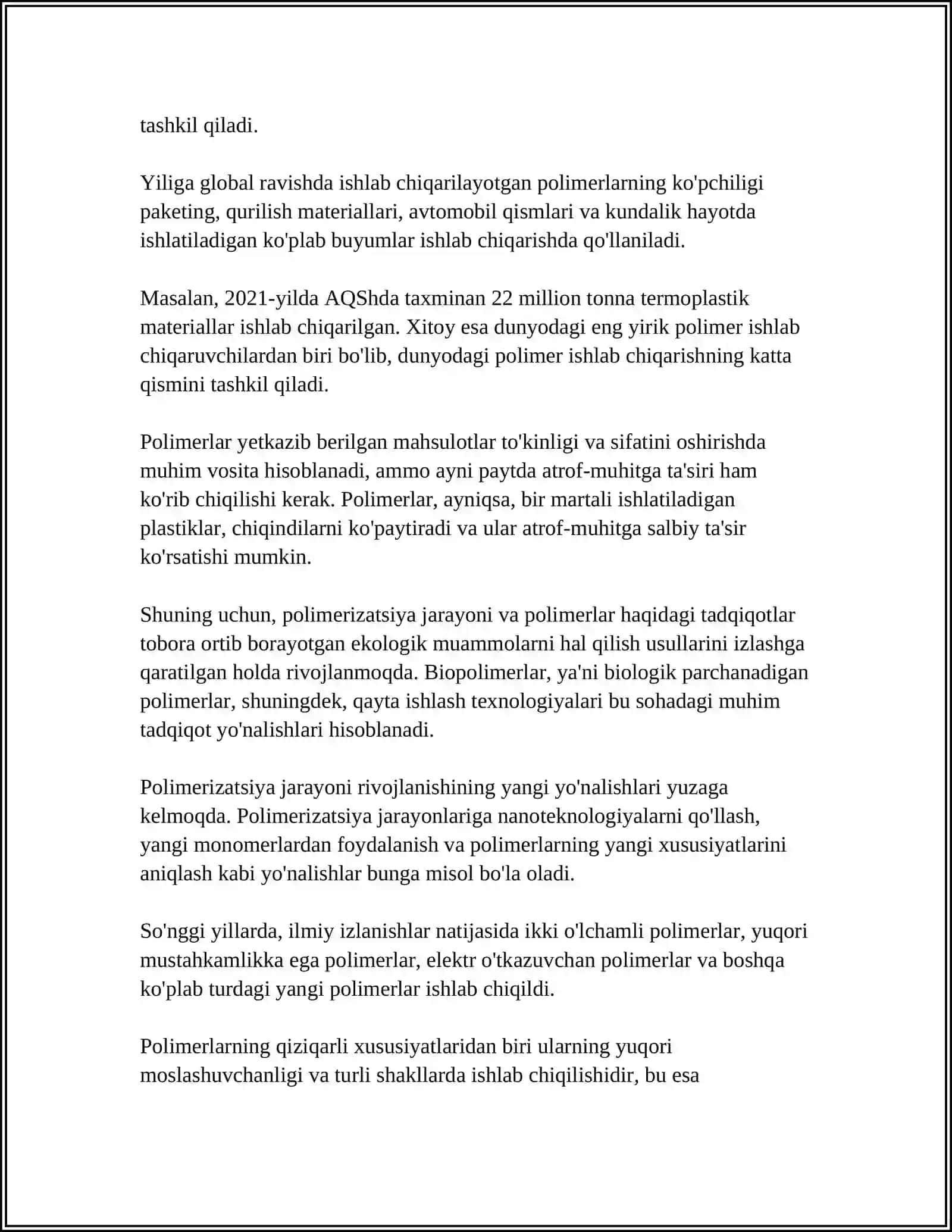 SKLERTECH TEXNOLOGIYASI BO’YICHA POLIETILEN ISHLAB CHIQARISH 4