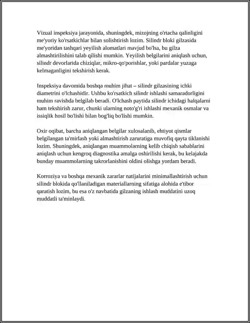 SILINDIRLAR BLOKI GILZASINI DIAGNOSTIKALASH VA YEYILISH EPYURASINI ANIQLASH 4