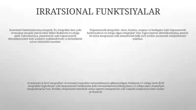 Trigonometrik Va Ba'Zi Irratsional Funksiyalarni Integrallash 4