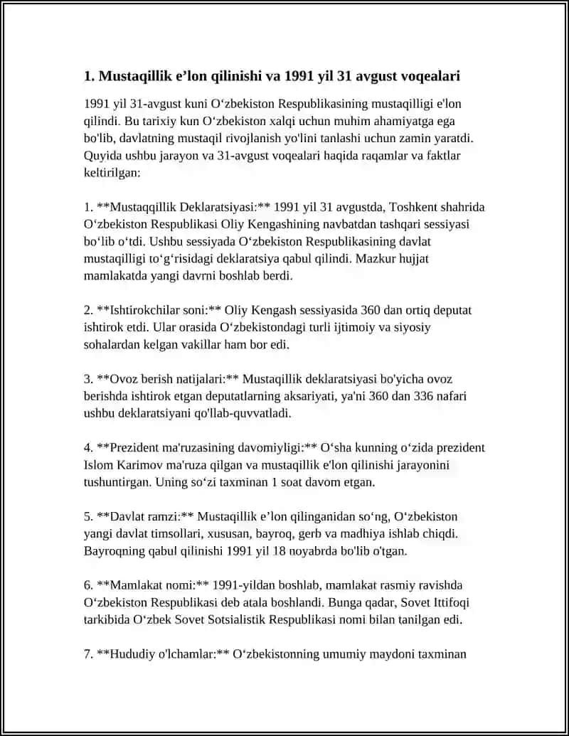MUSTAQIL OʻZBEKISTON RESPUBLIKASINING TASHKIL TOPISHI VA UNING TARIXIY AXAMIYATI OʻZBEKISTONNING OʻZIGA XOS ISTIQLOL VA TARAQQIYOT YOʻLI 4