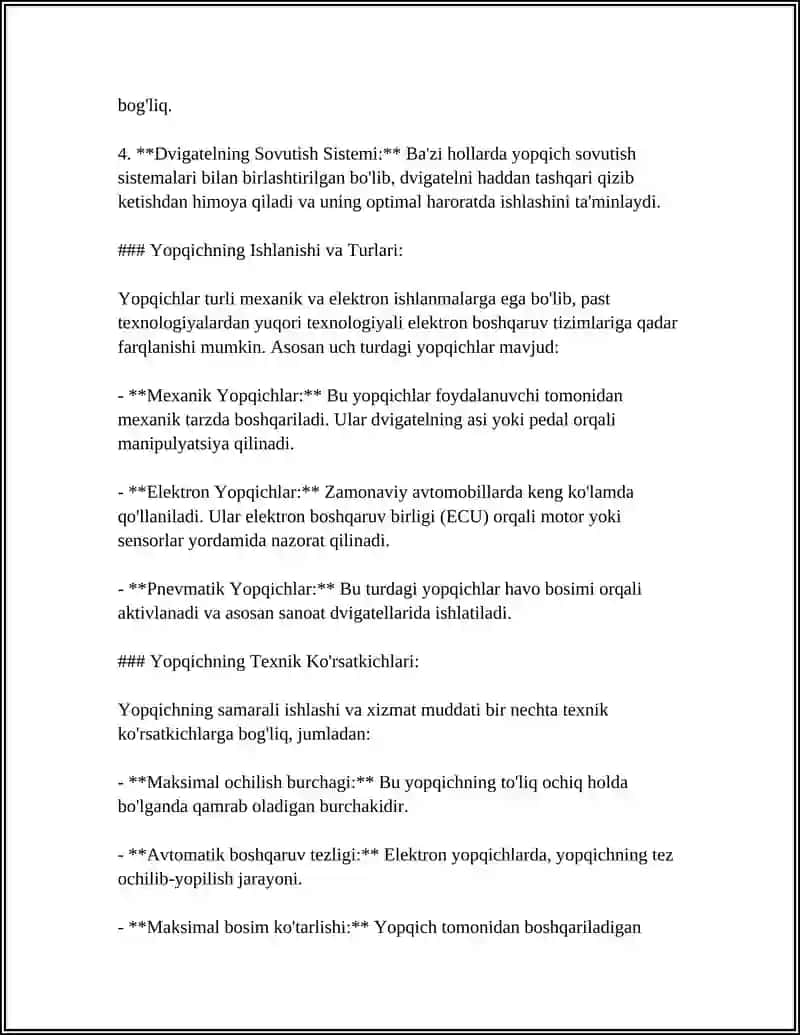YOPQICHLAR ULARNING TUZILISHI VA ISHLASH PIRINSPLARI DROSSELLAR 4