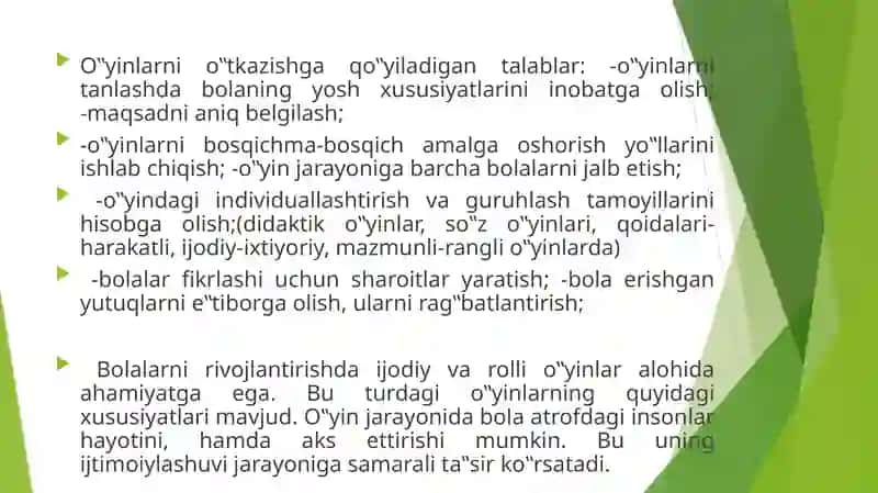 O’YIN TEXNOLOGIYASI FANIDANTAYYORLAGAN TAQDIMOTI 4