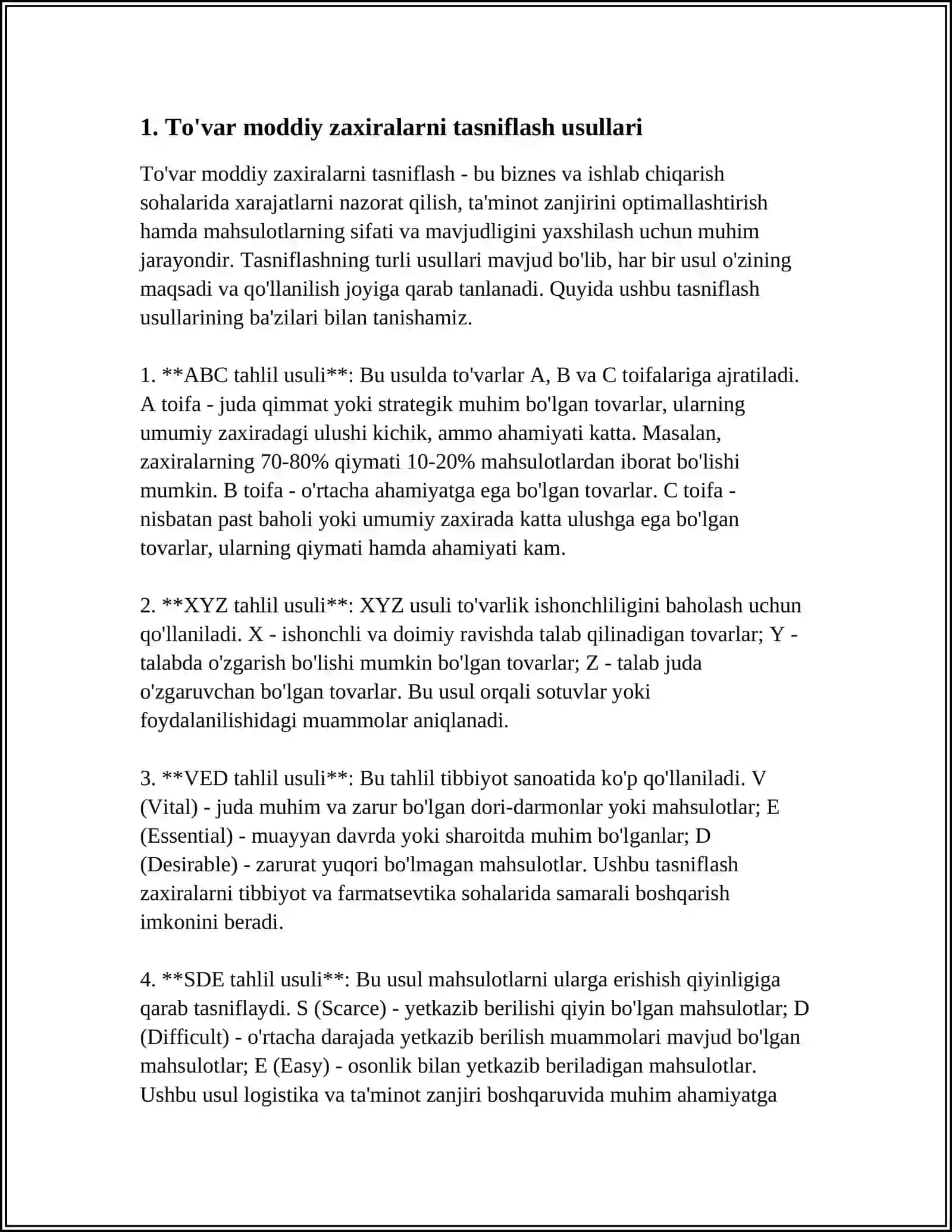 TOVAR MODDIY ZAXIRALARNI TURKUMLASH VA BAHOLASH 4