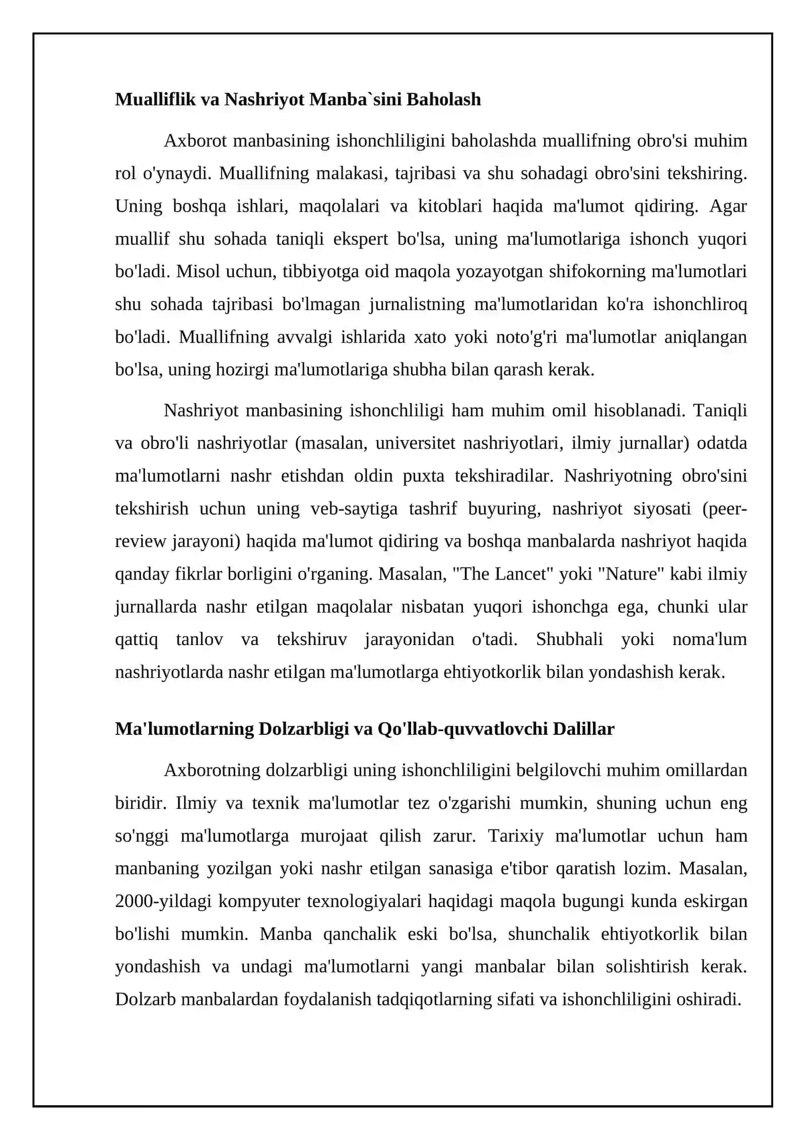 Axborot manbalarining ishonchliligini baholash usullari 4