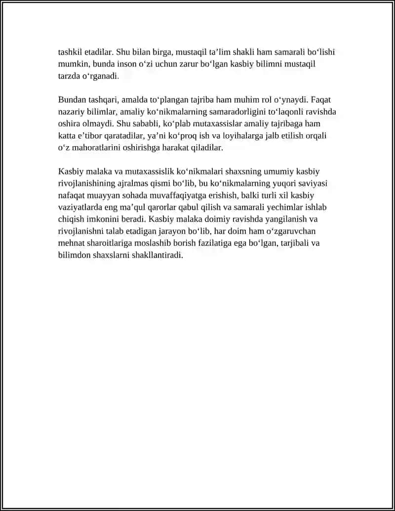 Kasbiy malaka va mutaxassislik ko‘nikmalari 4