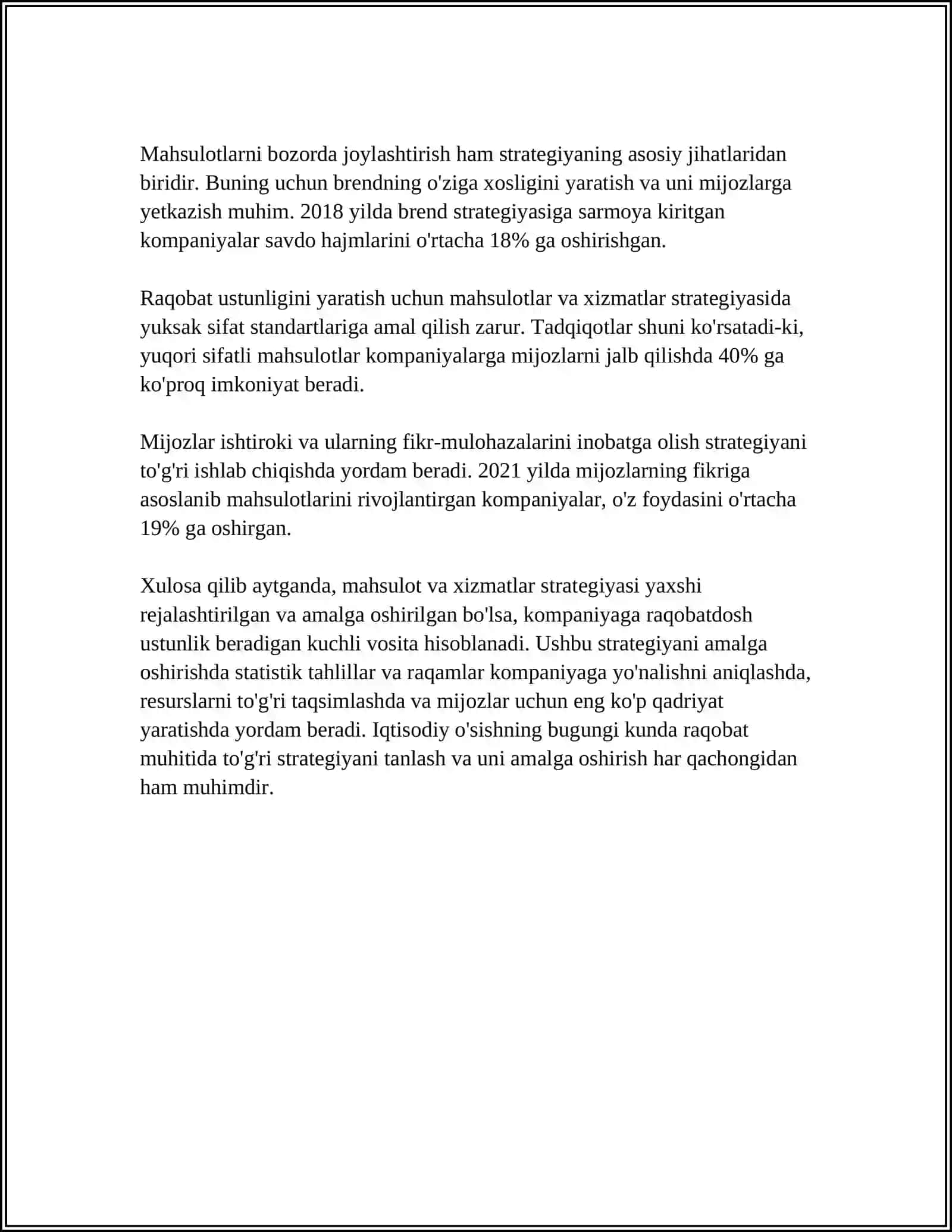 Mahsulotlar va xizmatlar strategiyasi 4