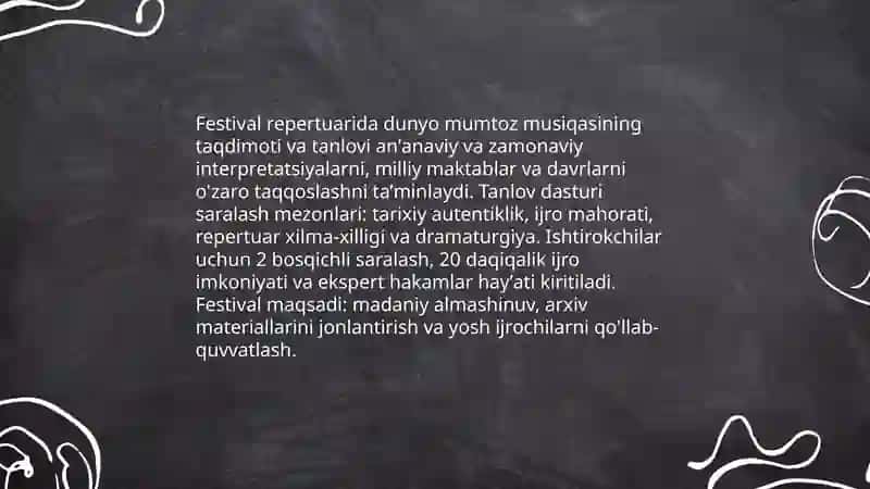 Sharq taronalari musiqalar festivali dunyo mumtoz musiqasining axborot manbasi 4