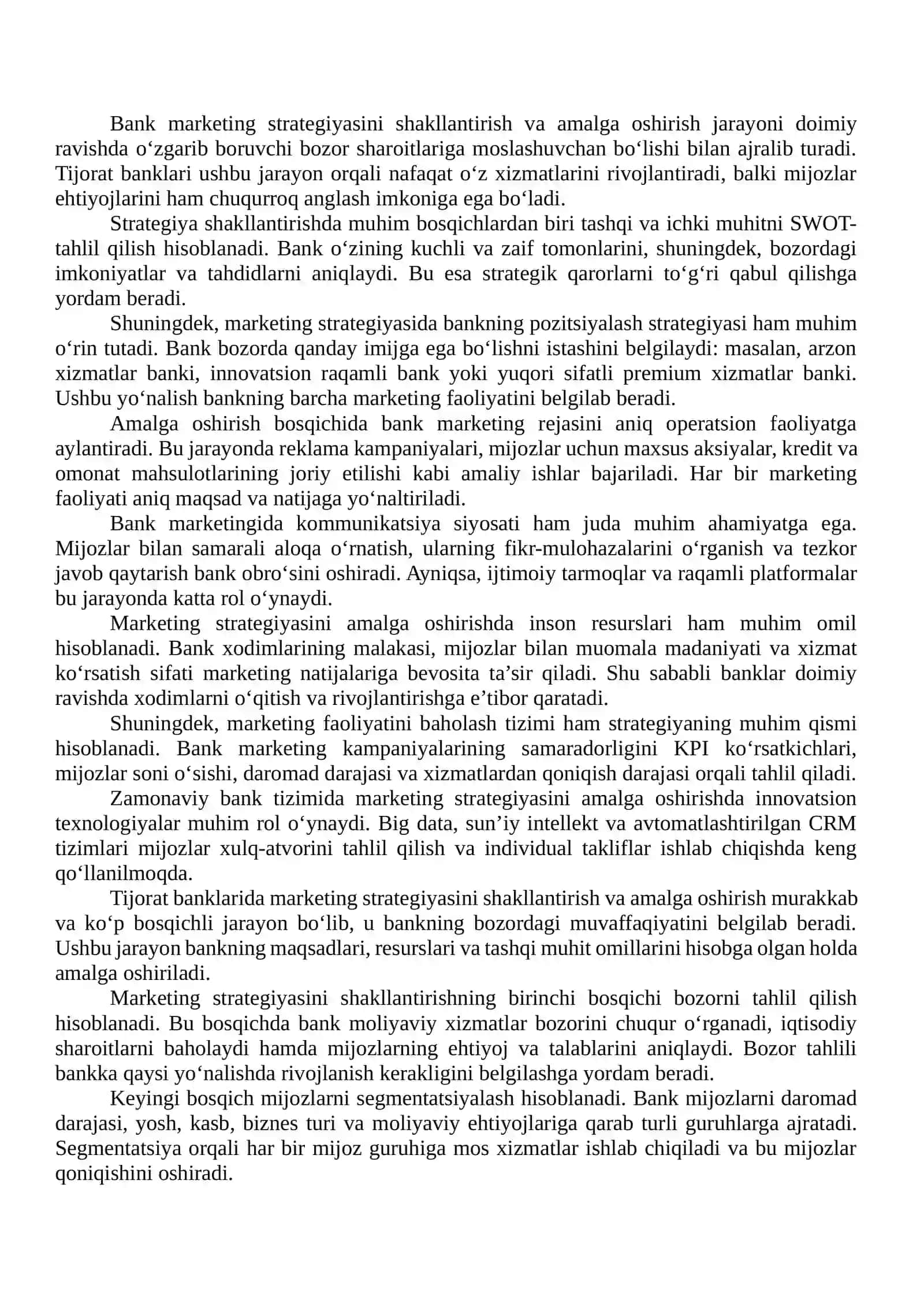 Tijorat banklarini marketing strategiyasi orqali boshqarish 4