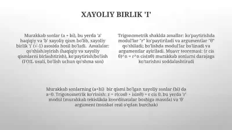 Trigonometrik shakldagi kompleks sonlar ustida amallar 4