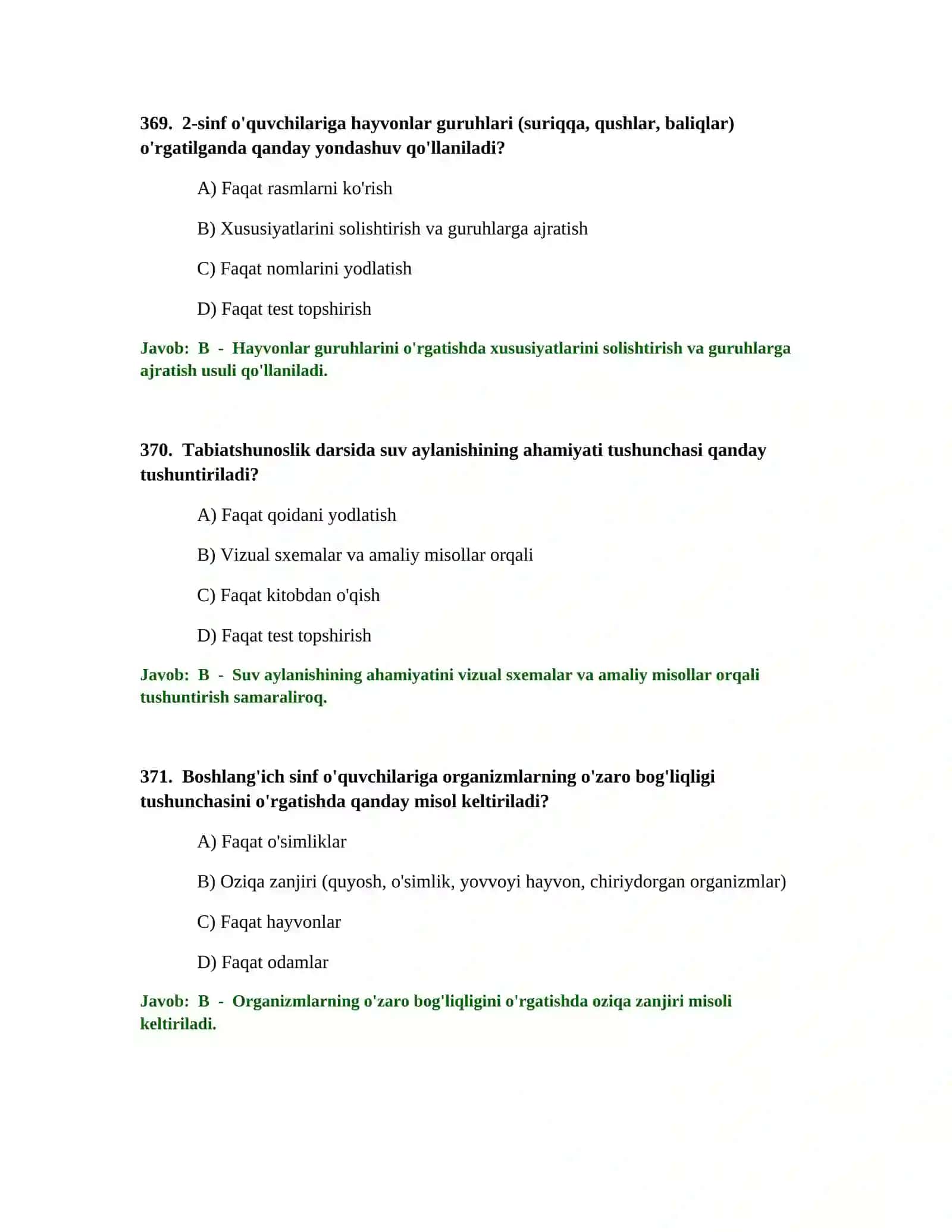 Boshlang'ich Ta'lim O'qituvchisi Test Sinovlari 4