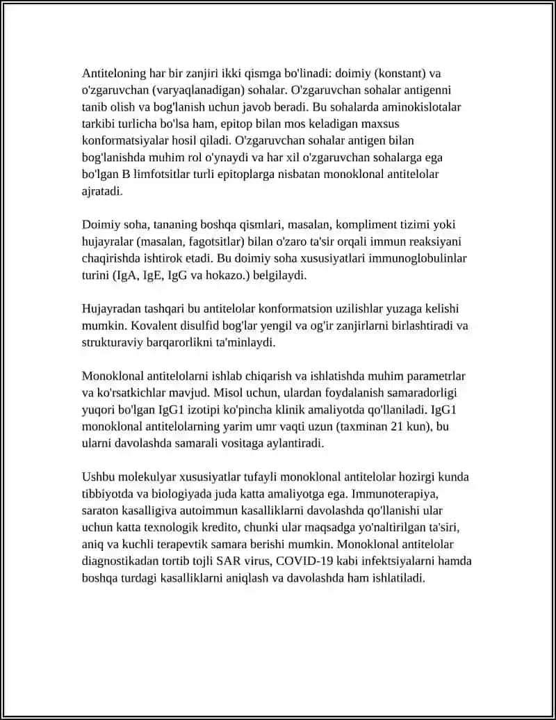 MONOKLONAL ANTITELOLAR, OLISH USULLARI VA MEDITSINA AMALYOTIDA QOLLANISHI 4