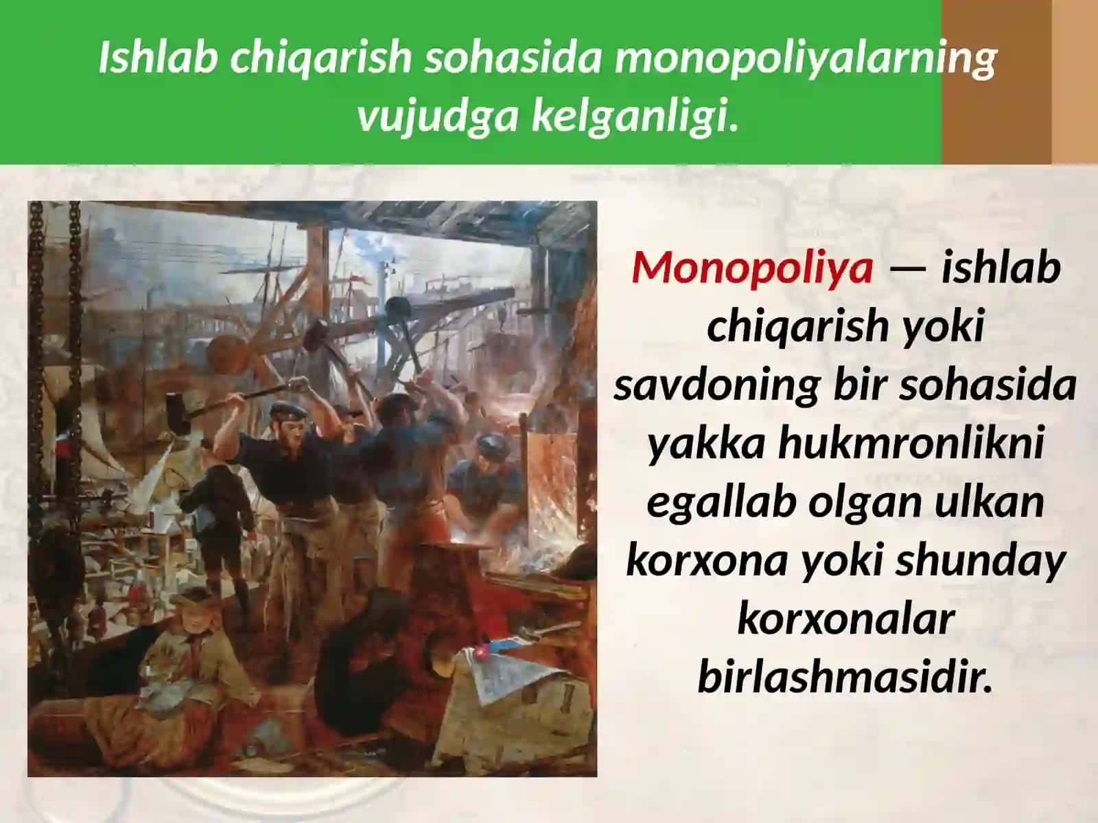 XIX asr oxiri — XX asr boshlarida kapitalizmtaraqqiyotidayangibosqich—monopolistikkapitalizmdebataluvchibosqichqarortopdi 4
