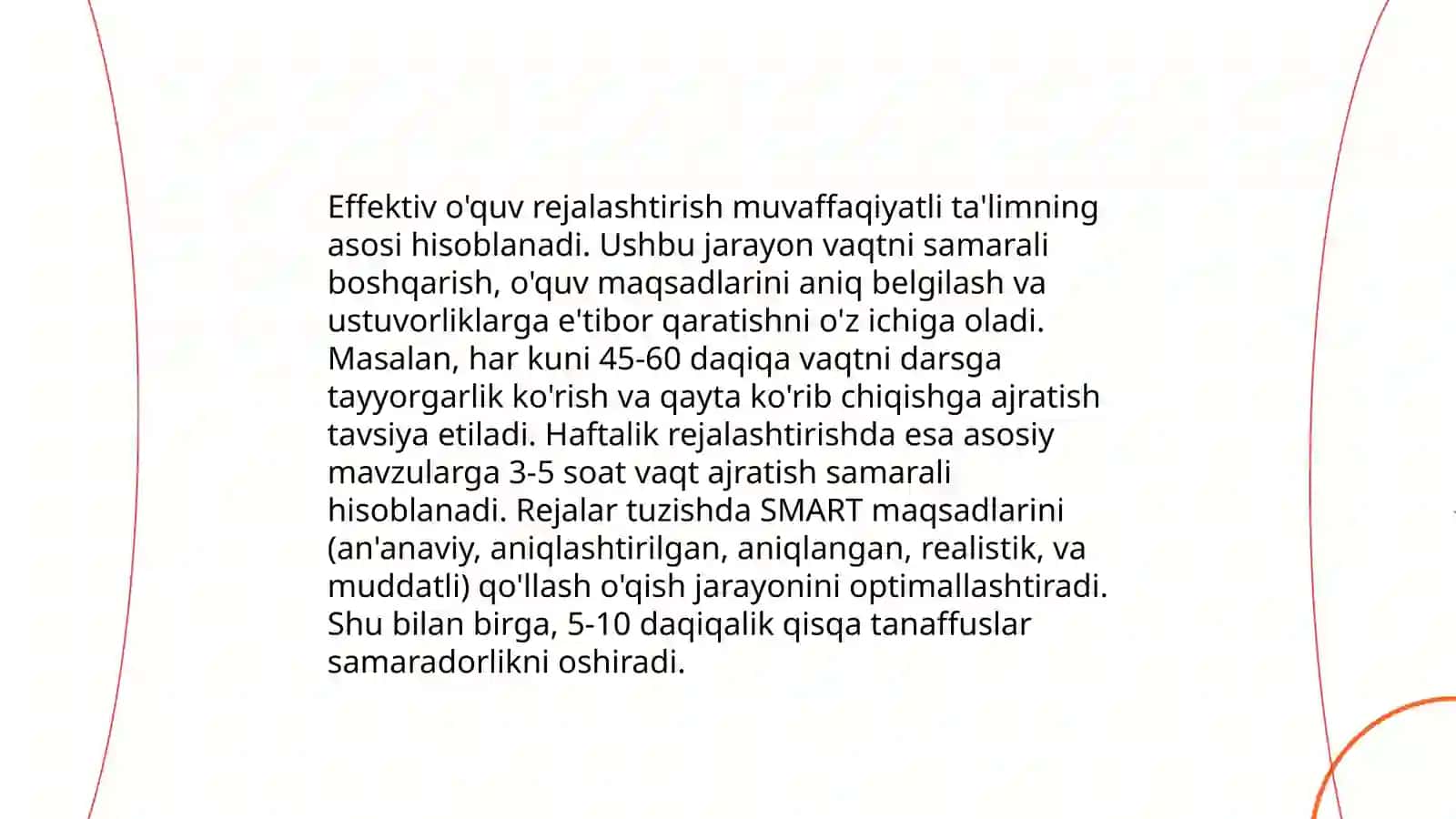 Akademik koʻnikmalar va kasbiy kompetentlik fanidan: Talim olish jarayonini samarali tashkil etish, mavzusi boʻyicha prezentatsi kerak edi 4