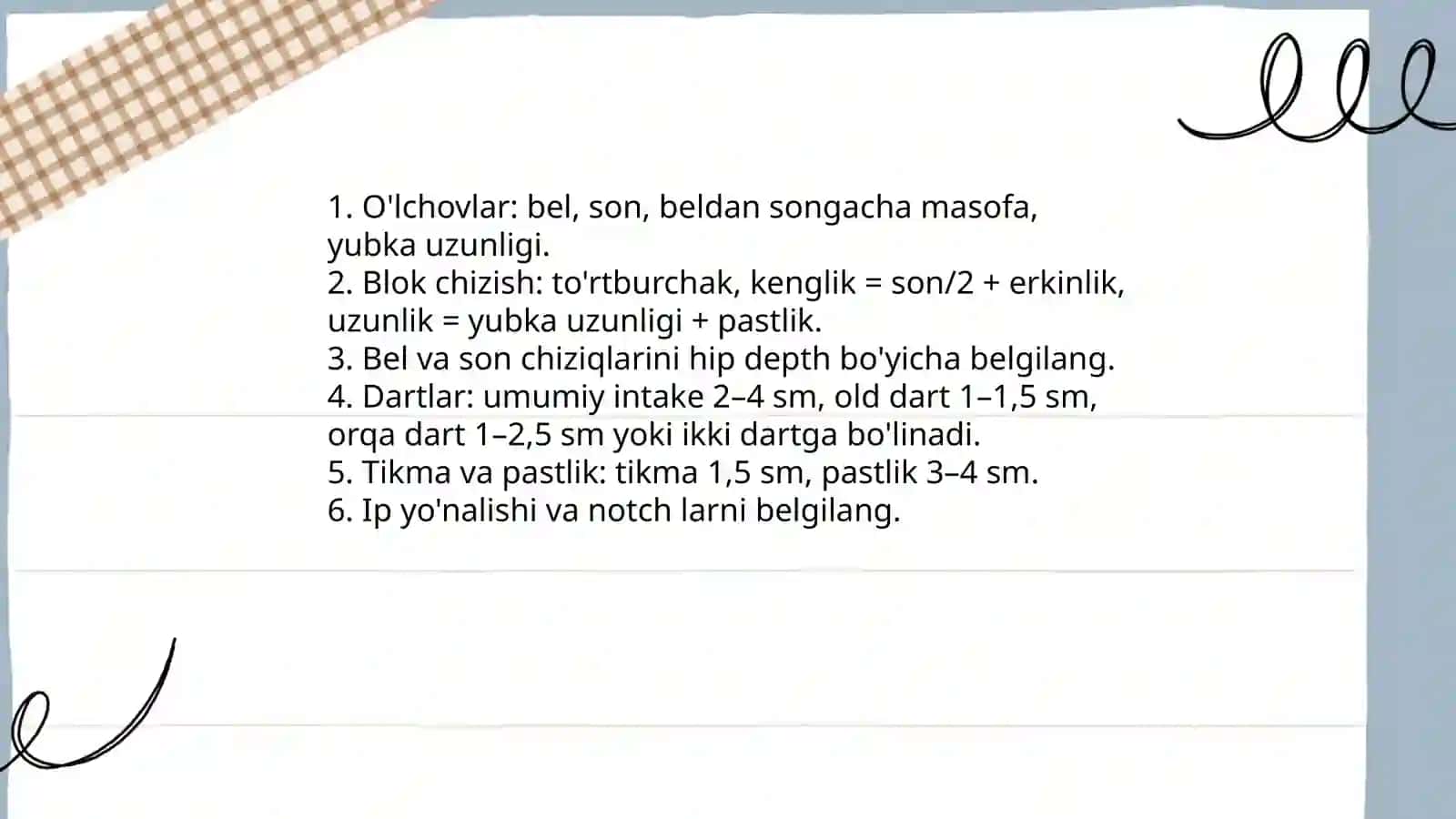 Yubkalar uchun andoza tayyorlash,gazlamaga joylashtirish va bichish tartibi 4
