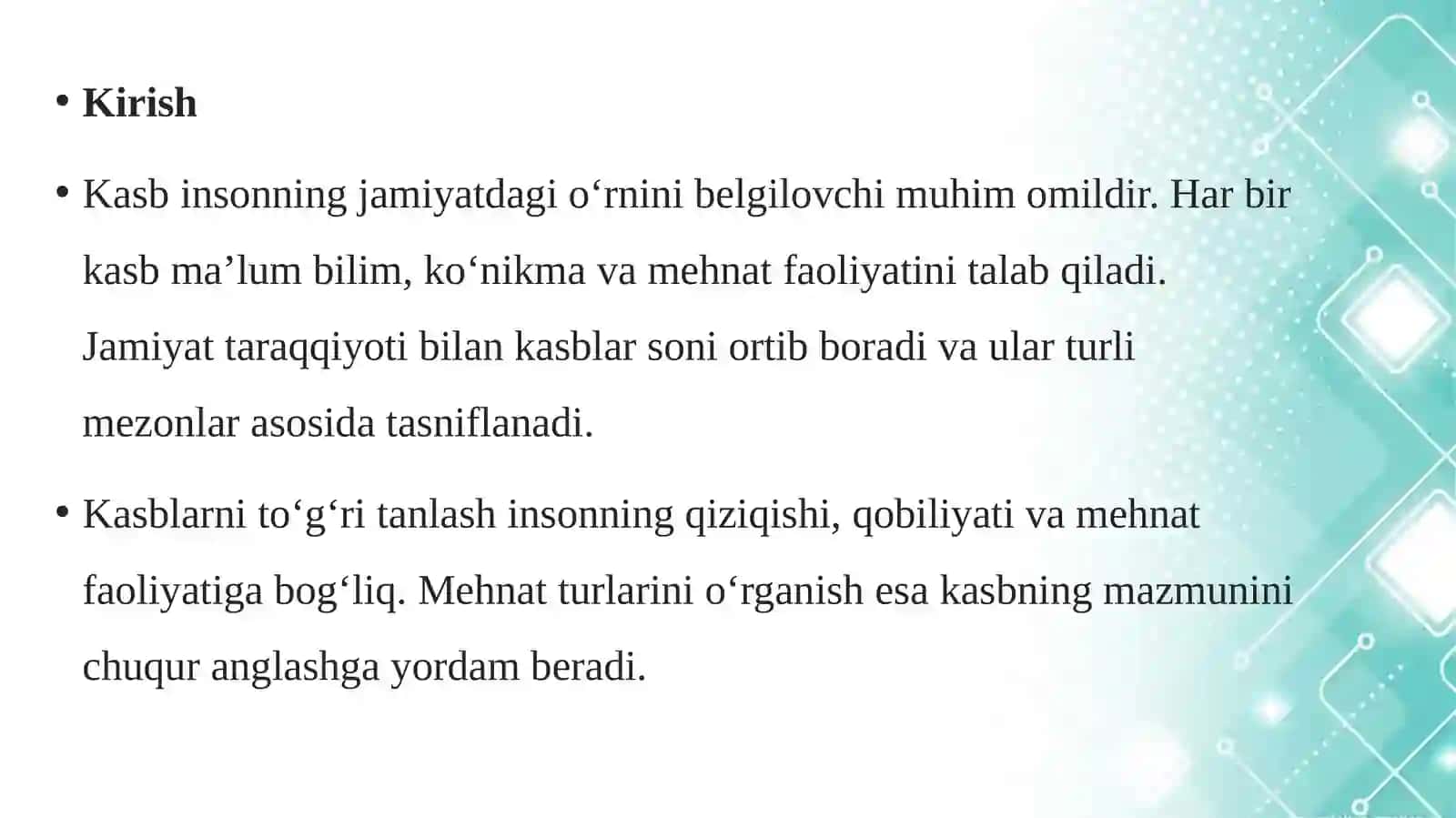 KASBLAR TASNIFI, KASBLARDA MEHNAT TURLARINING TA’RIFI 4