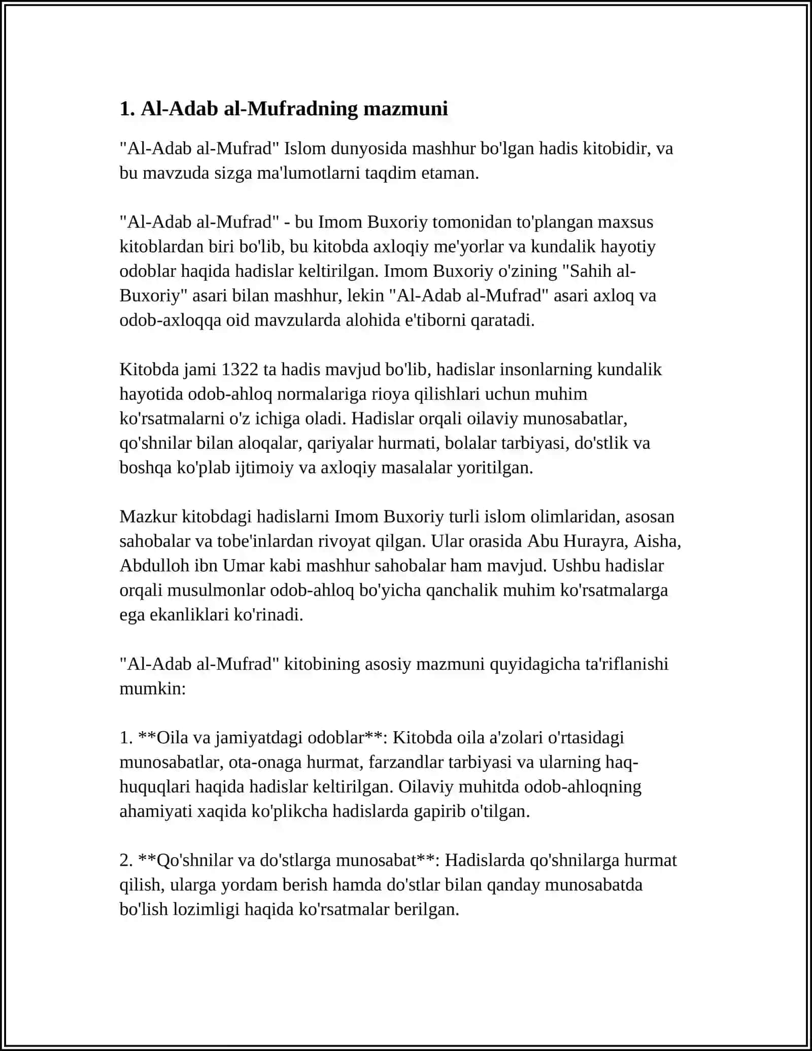 IMOM BUXORIYNING AL-ALDAB ALMUFRAT ASARINI KONSPEKTLASHTIRISH TAYYORLASH 4