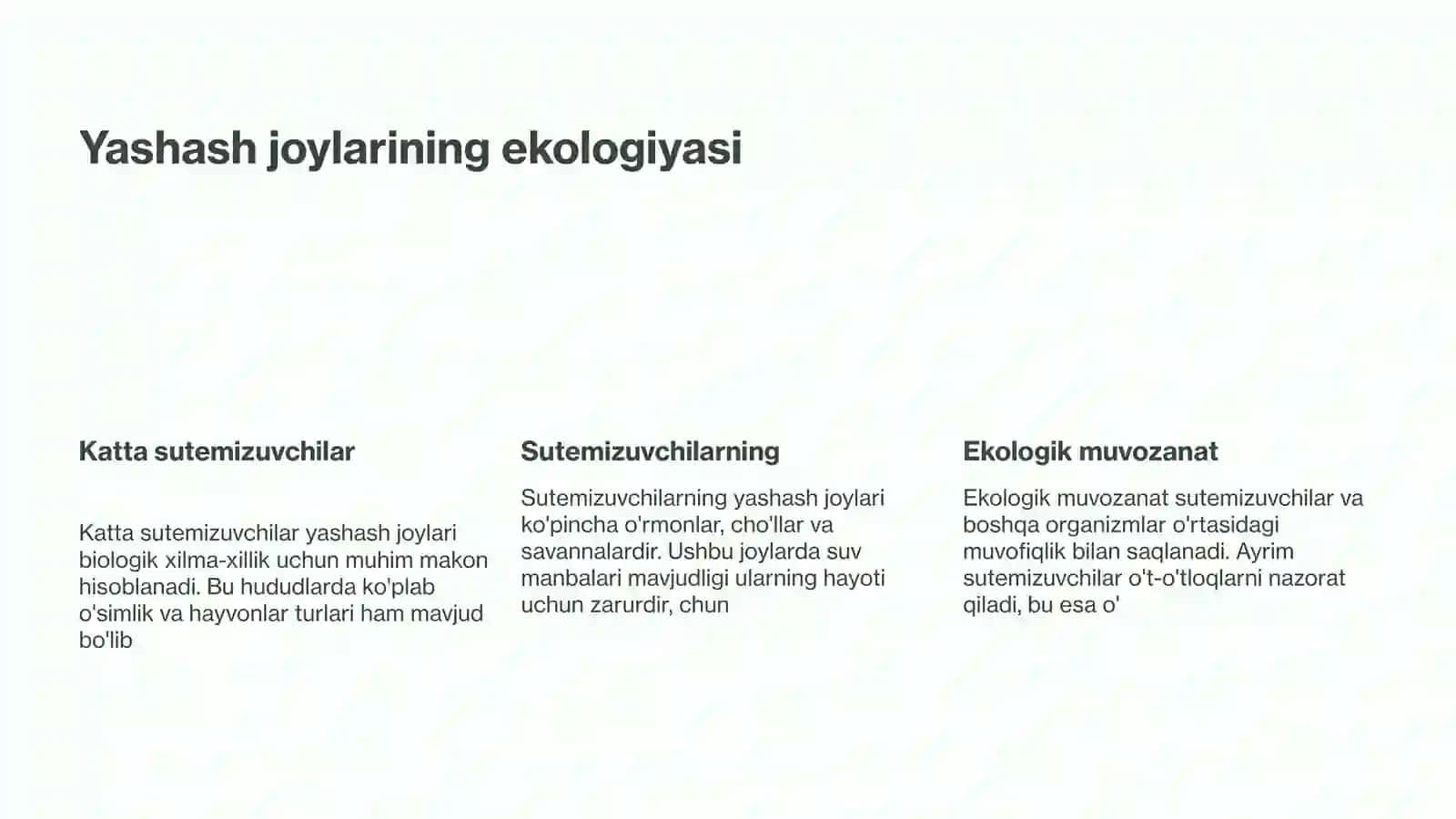 Eng katta sutemizuvchilarning yashash joylarida yuzaga keladigan ekologik sharoitlar 4