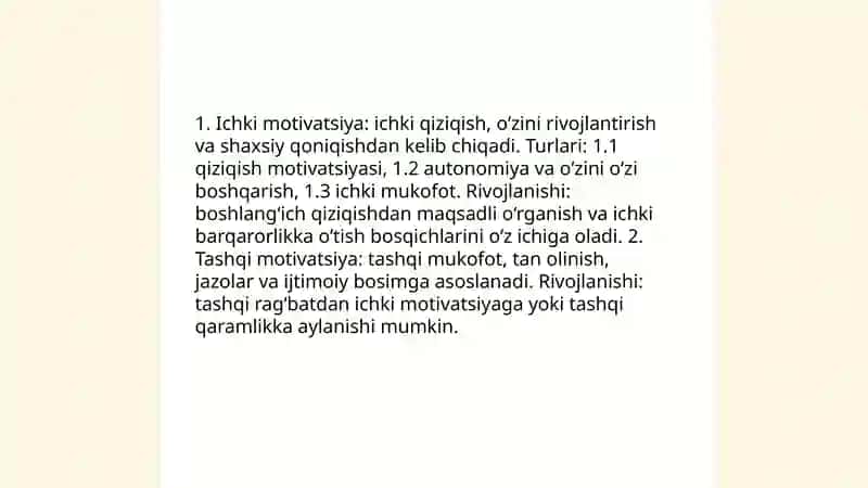 Motivatsiyaning asosiy turlari rivojlanish bosqichlari 4