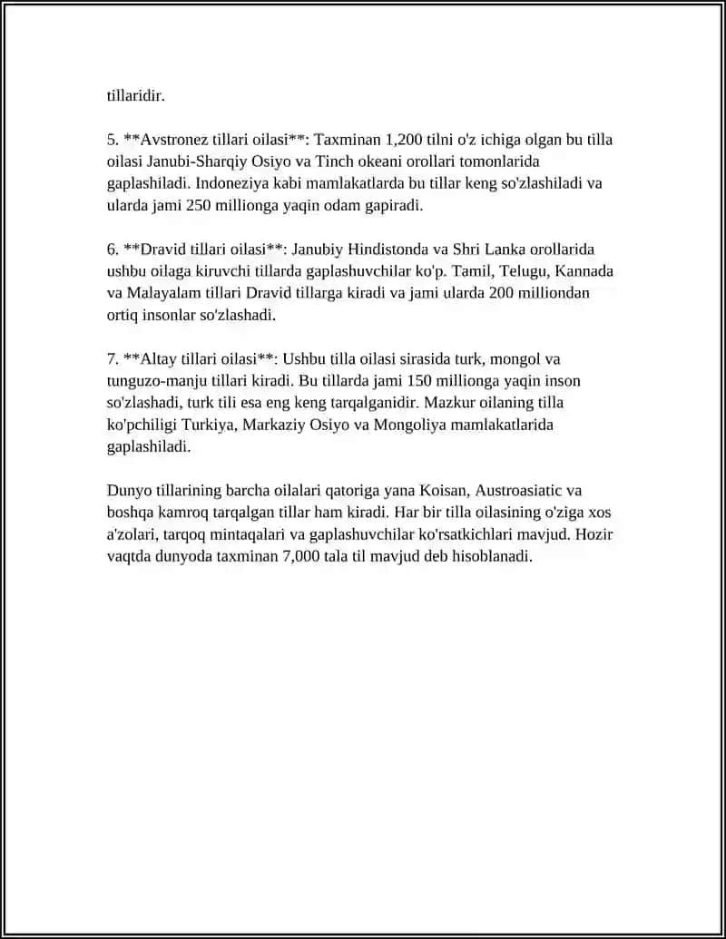 DUNYO TILLARI TAVSIFI VA TASNIFI 4