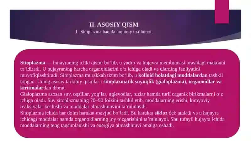 SITOPLAZMA HUJAYRANING MEMBRANASIZ VA MEMBRANALI ORGANOIDLARI ENDOPLAZMATIK TOR RIBOSOMA GOLJI MAJMUOSI 4