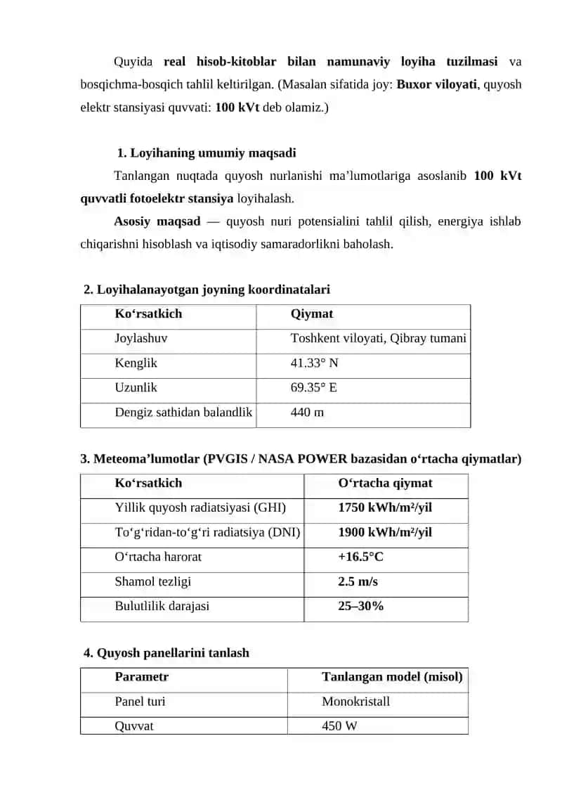 FOTOELEKTR STANSIYANI LOYIHALASH 4