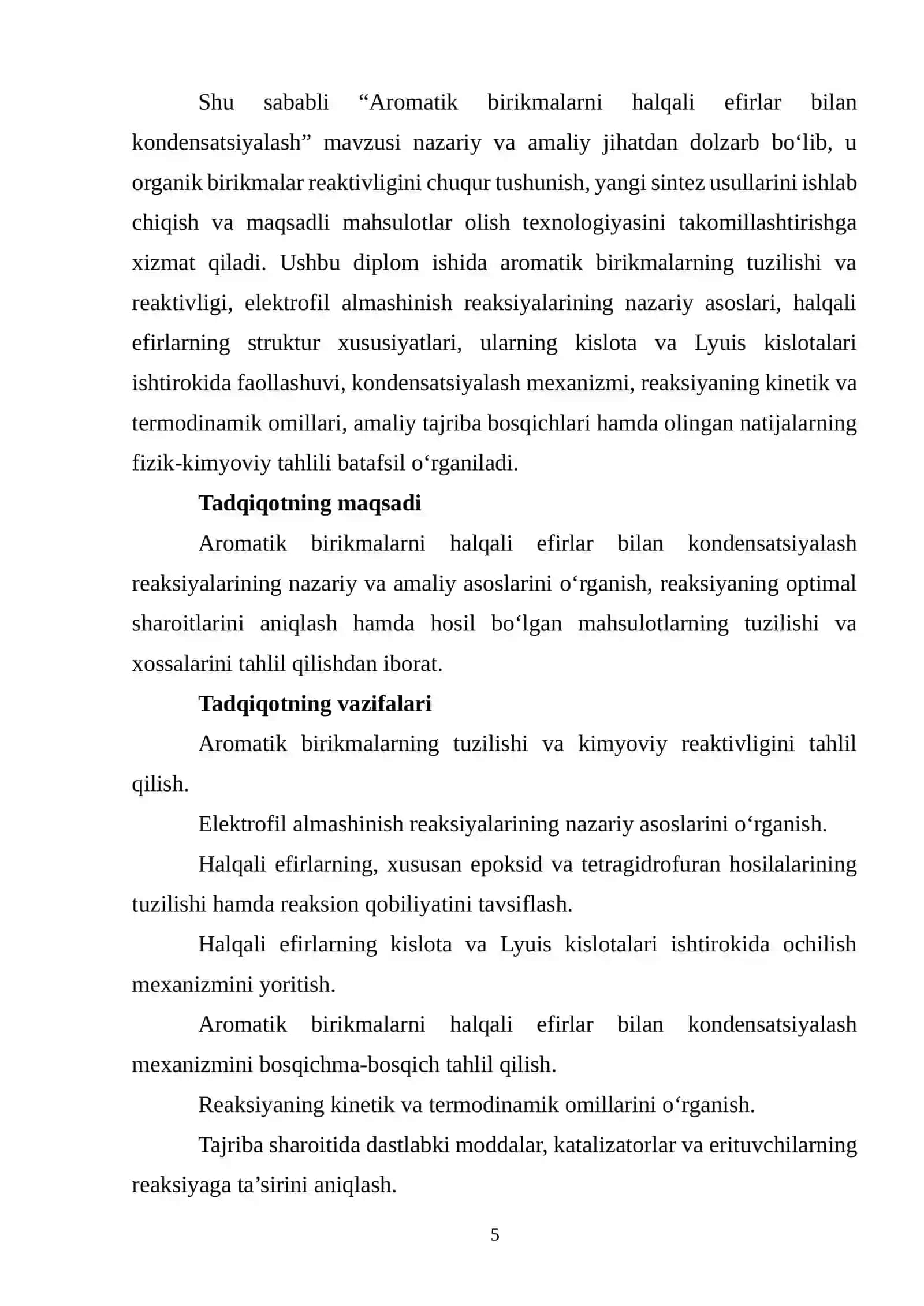 Aromatik birikmalarni halqali efirlar bilan kondensatsiyalash 4