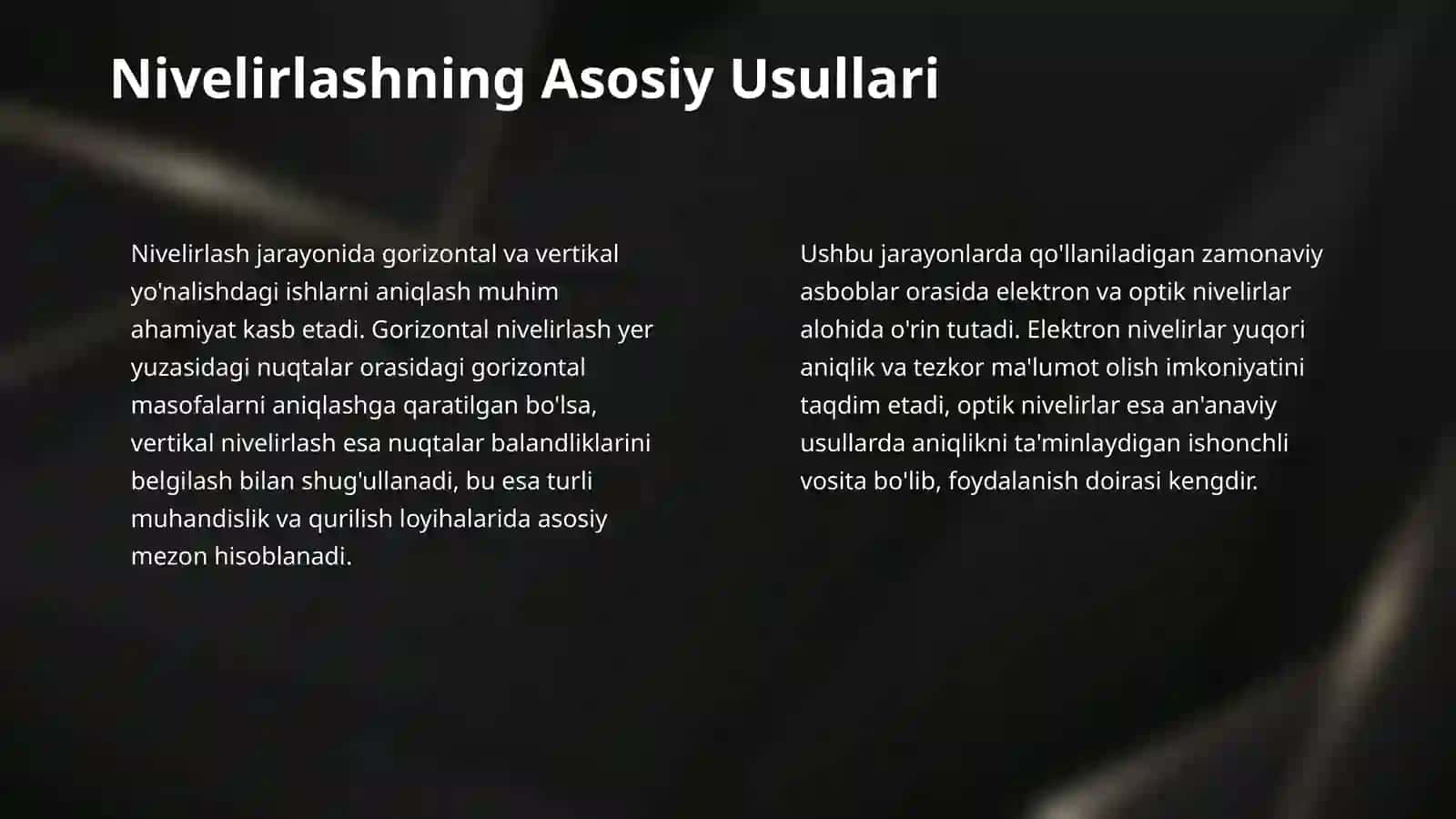 Trassa nivelirlash jurnalini ishlab chiqish. Bog`lovchi va oraliq nuqtalar balandligini aniqlash 4