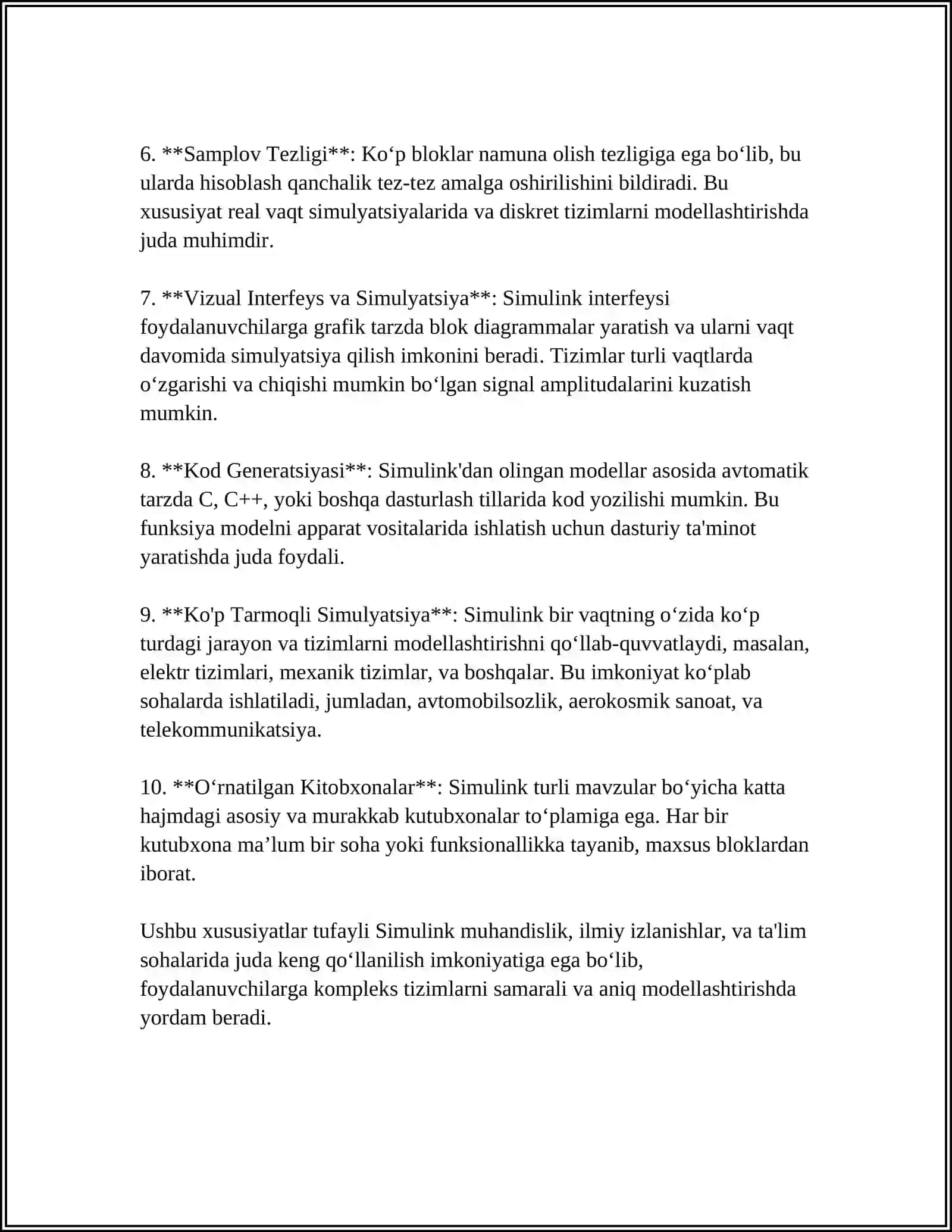 SIMULINK QISM DASTURIDAGI BLOKLARNING XUSUSIYATLARI 4