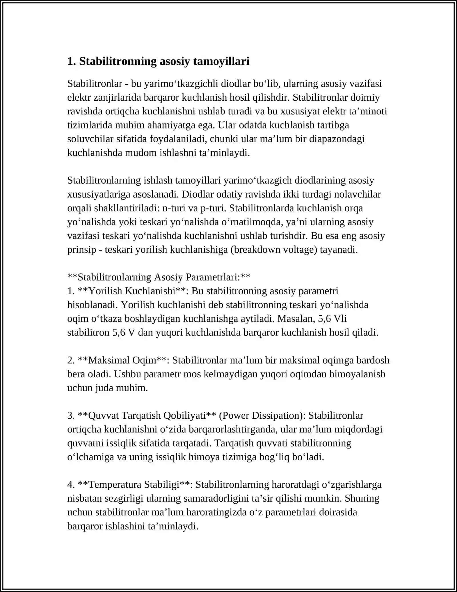 STABILITRON XARAKTERISTIKASI VA PARAMETRLARINI TADQIQ QILISH 4