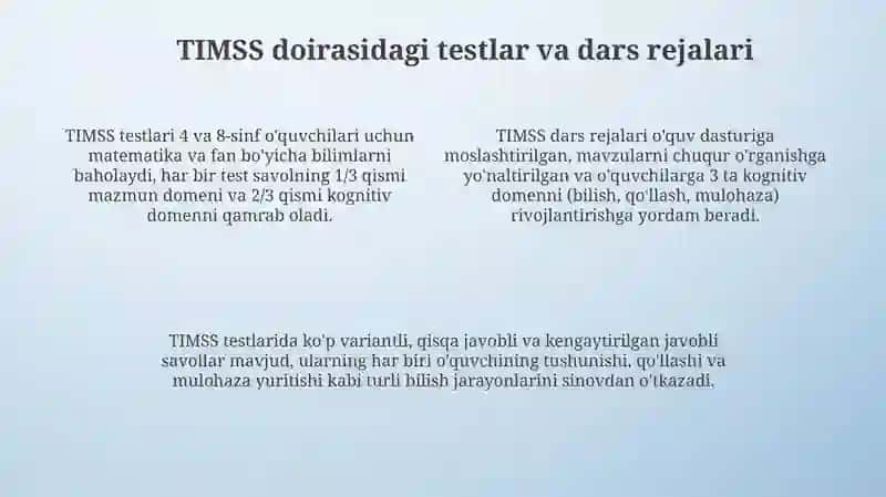 TIMSS XALQARO BAHOLASH DASTURIDA AQLIY FAOLIYAT TURLARI 4