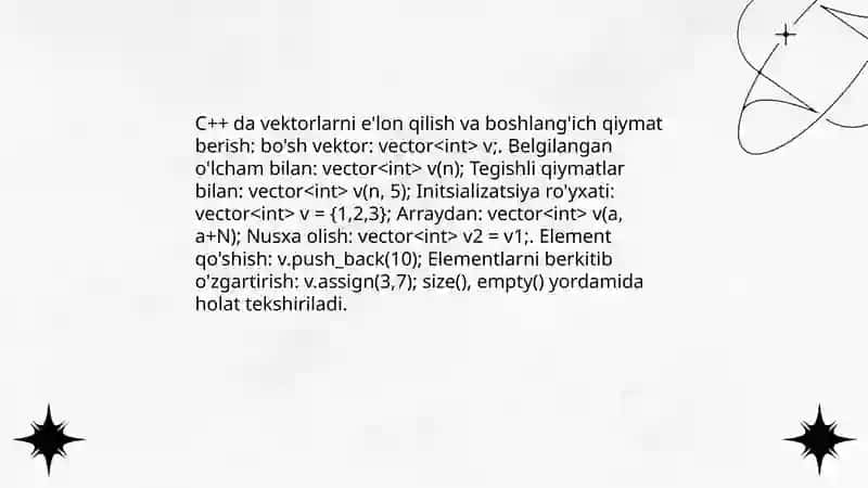 Vektorlarni tashkil etish. Dasturlash 4