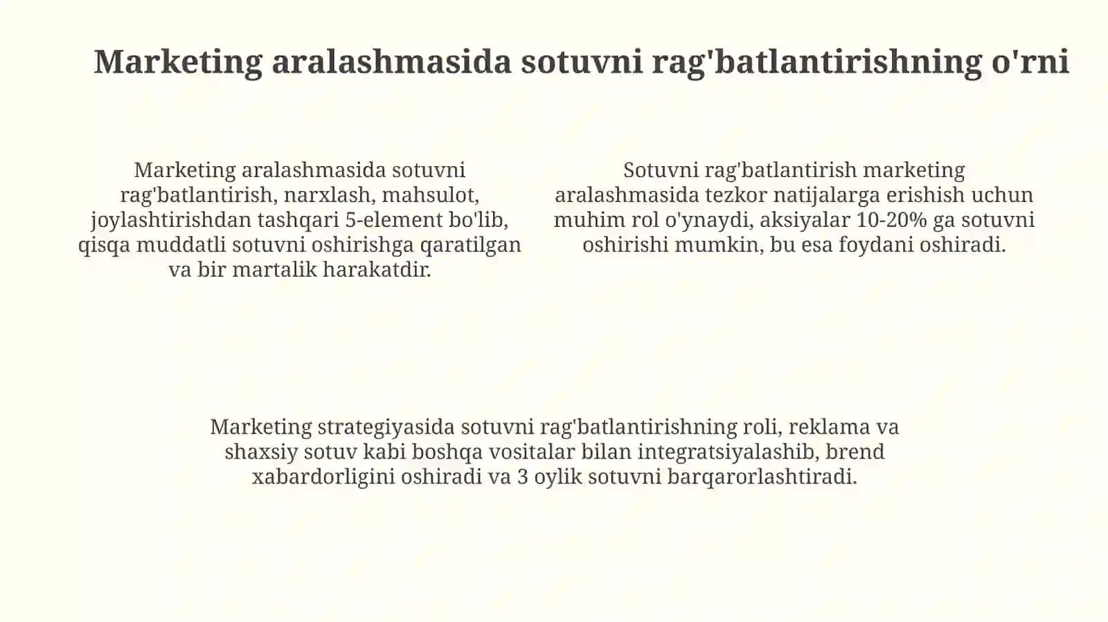 Marketingda sotishni rag‘batlantirishning o‘rni va ahamiyati 4
