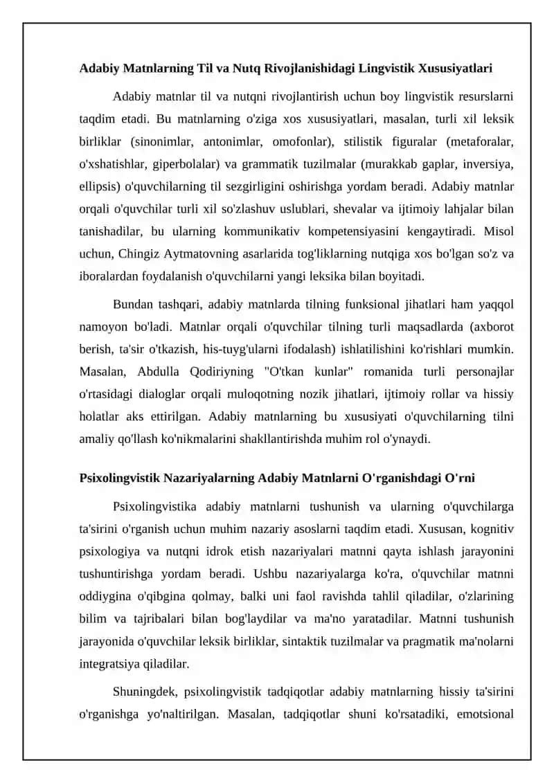 Badiiy matnlar orqali til va nutq ko'nikmalarini rivojlantirish 4