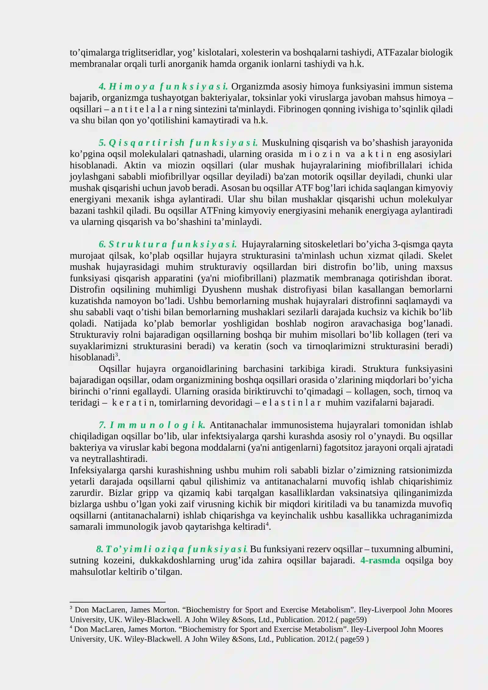 Oqsillar: tuzilishi, xossalari va biologik funksiyalari 4