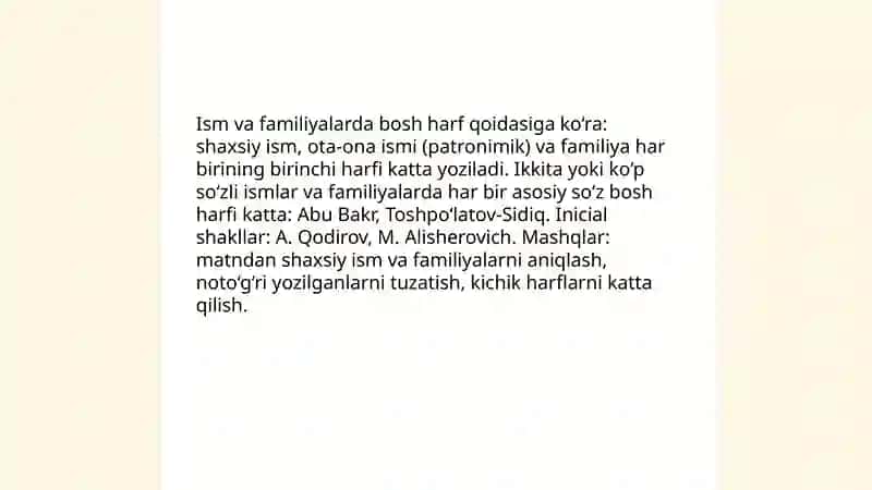 Bosh harflar imlosini amalda qo'llash bo'yicha tavsiyalar va mashqlar 4