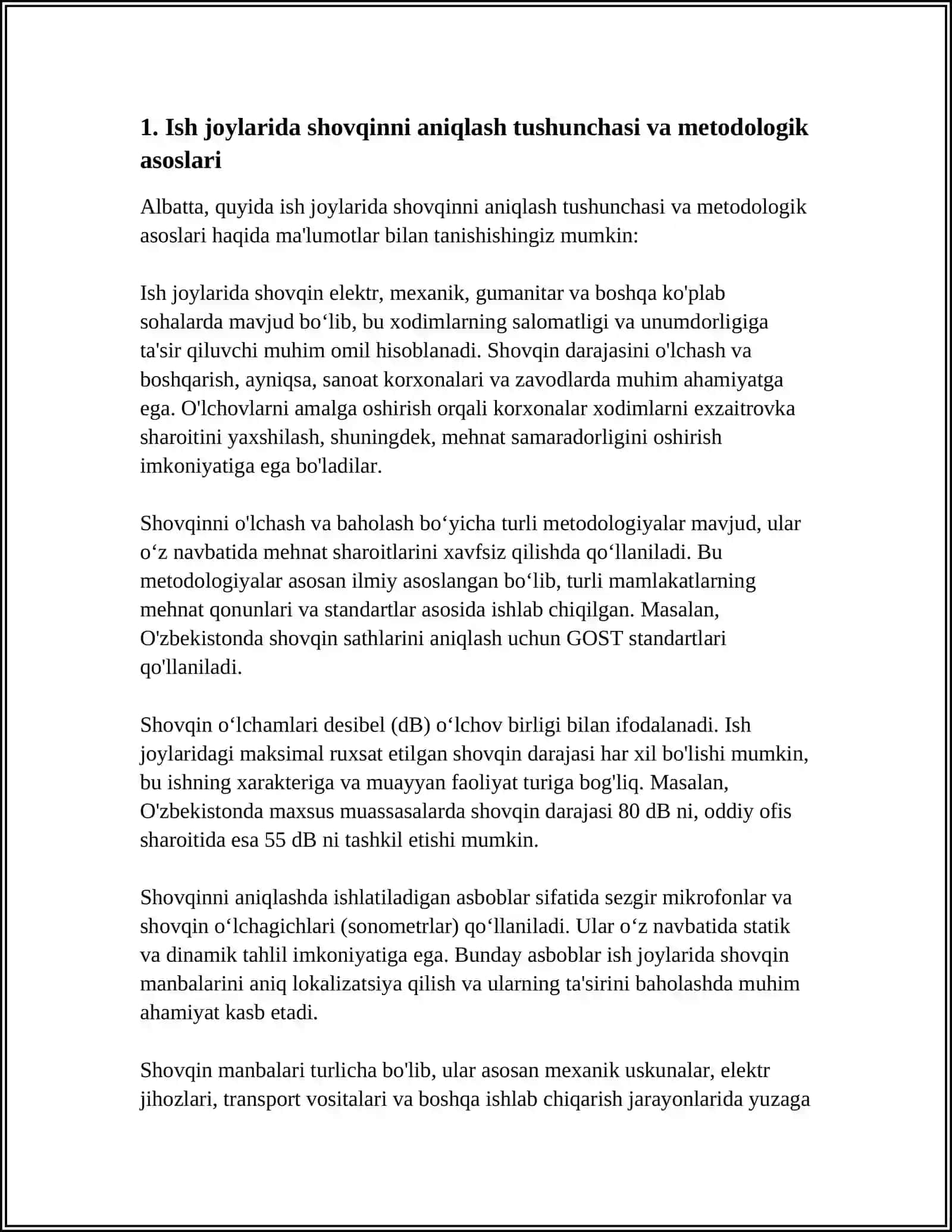ISH JOYLARIDA SHOVQINNI ANIQLASHNING METODIK ASOSLARI 4