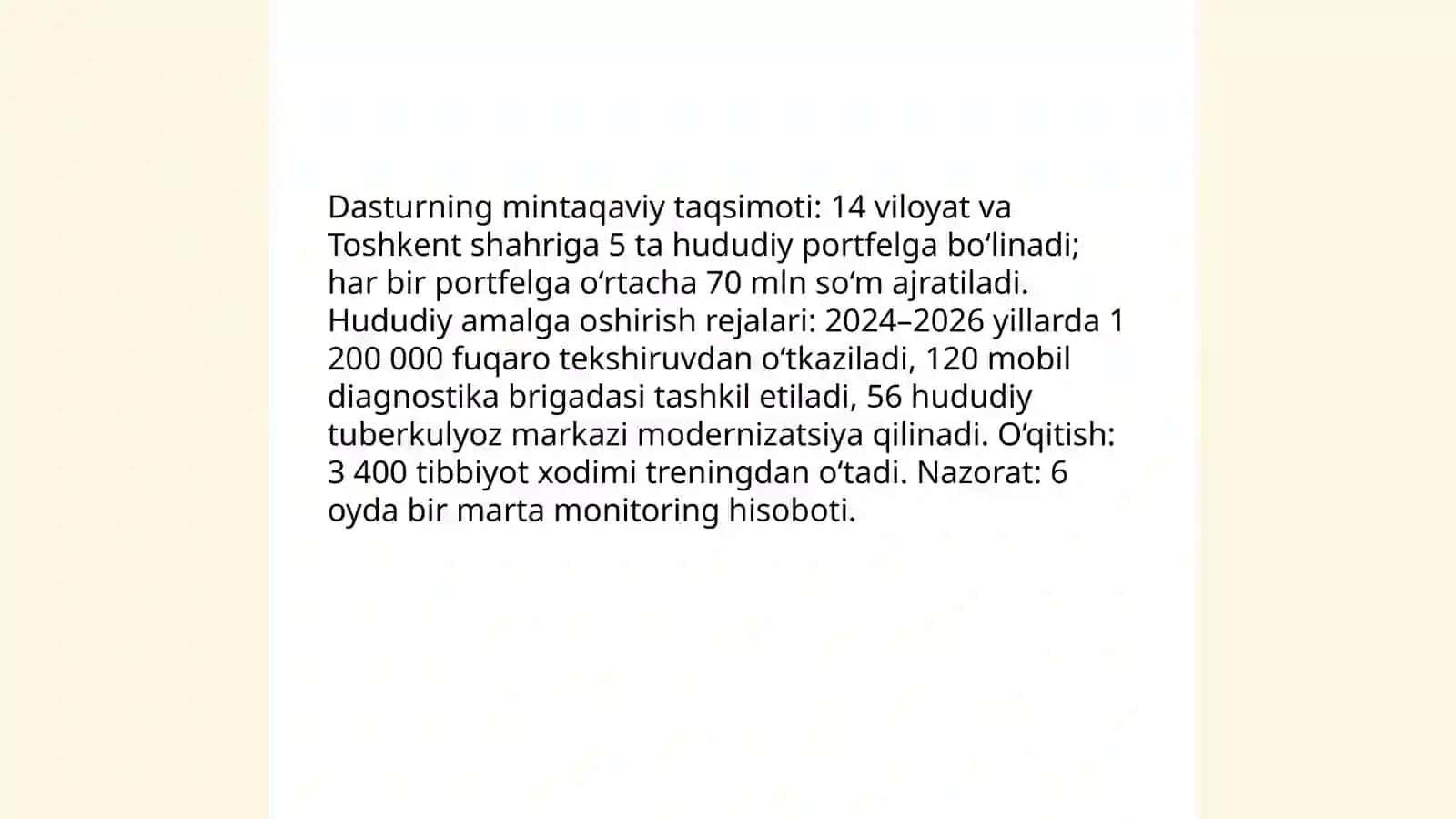 Oʻzbekistonda tuberkulyozga qarshi kurashishning million dasturi 4
