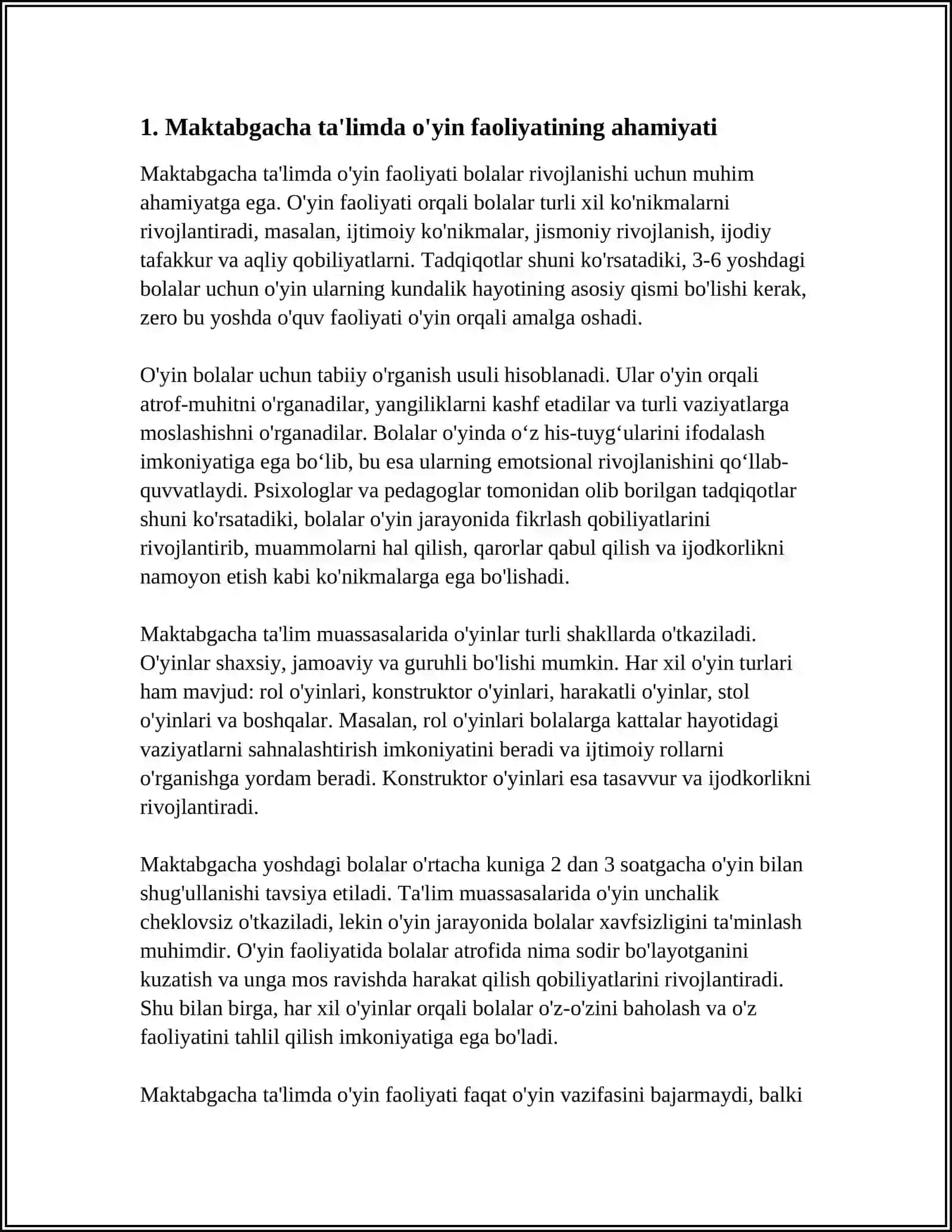 Maktabgacha ta'limda o'yin faoliyatining ahamiyati 4