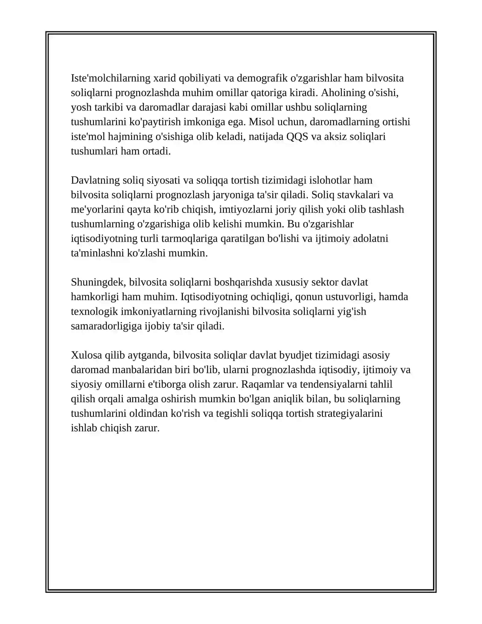 BILVOSITA SOLIQLARNI PROGNOZLASH VA TUSHUMLARGA TA'SIR QILUVCHI OMILLAR 4