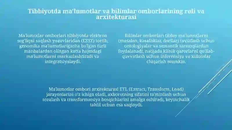 Ma'lumotlar omborlari va bilimlar omborlari: Asosiy tushunchalar va tibbiyotdagi roli 4