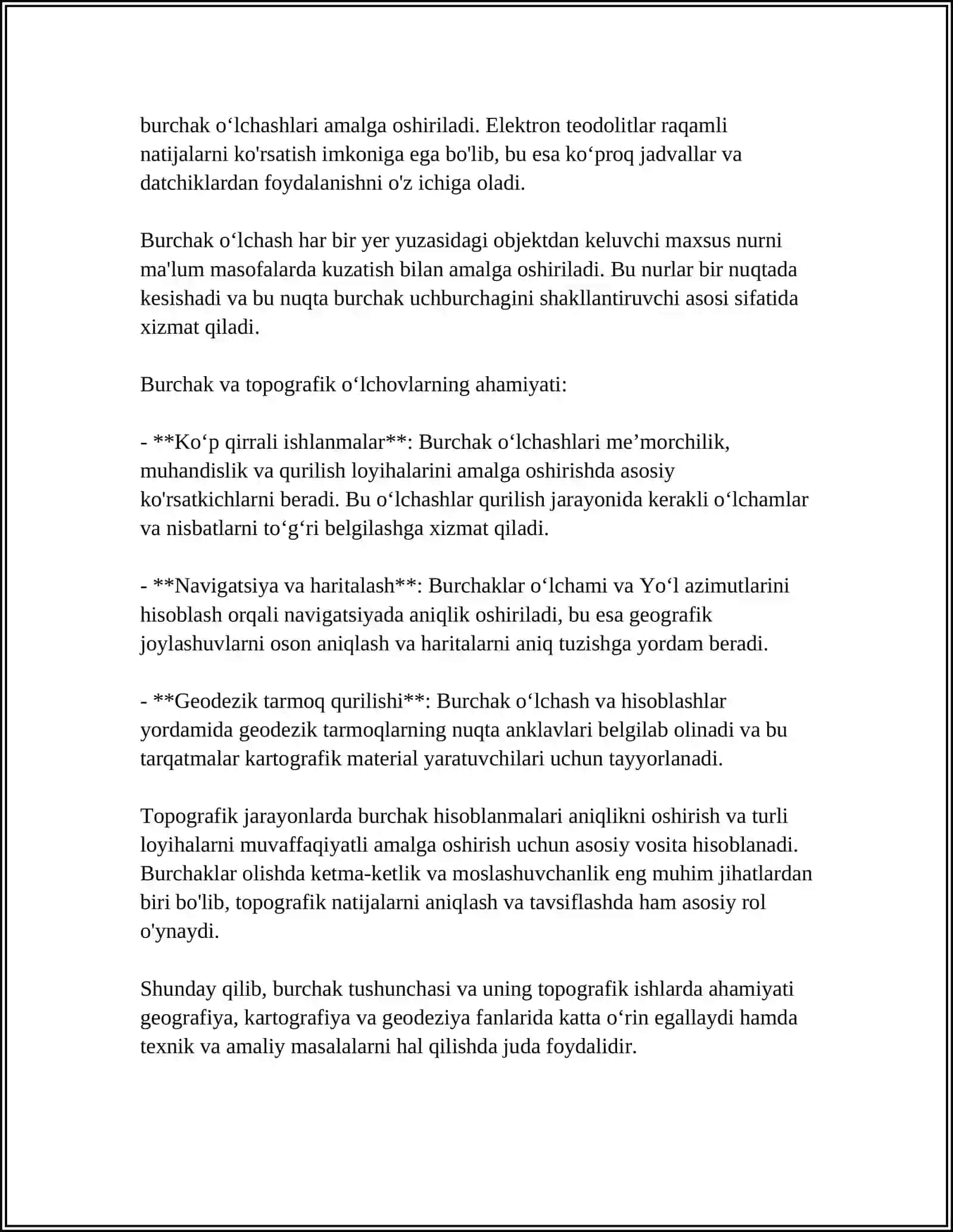 BURCHAKLARNI OʻLCHASH VA ULARNI TOPOGRAFIK ISHLARDAGI AHAMIYATI 4