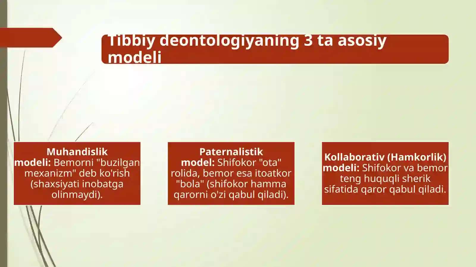 //tibbiyot kasbiga kirish/Tibbiy Etika va Deontologiya/Zamonaviy sog‘liqni saqlash tizimida tibbiy etika, deontologiya va bioetika tamoyillari. 4