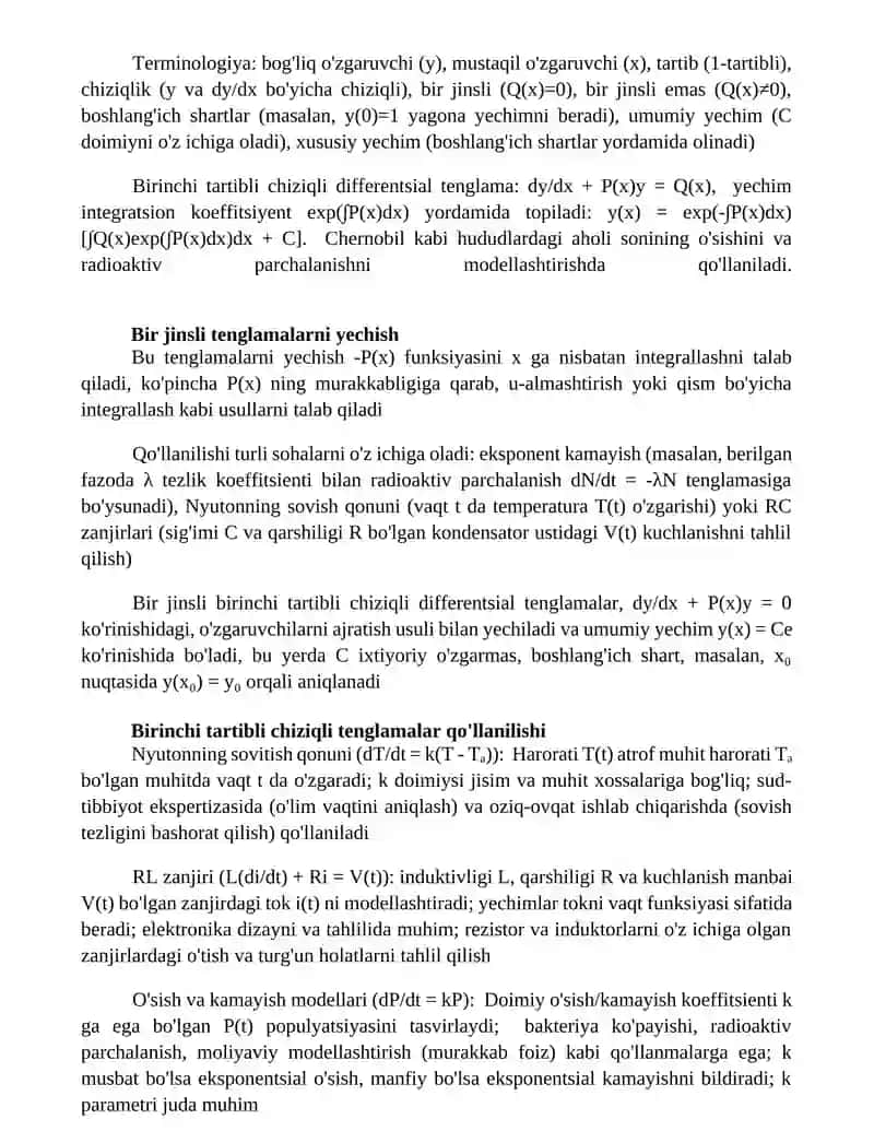 Birinchi tartibli chiziqli differensial tenglamalar 4